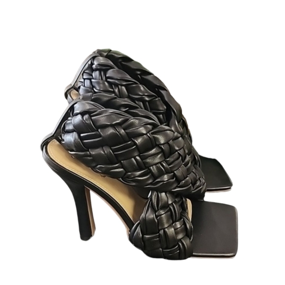 EGO Shoes - EGO Square Toe Puffy Braided Criss Cross Heels UK 6 US 8 Quilted Vegan Slingback
